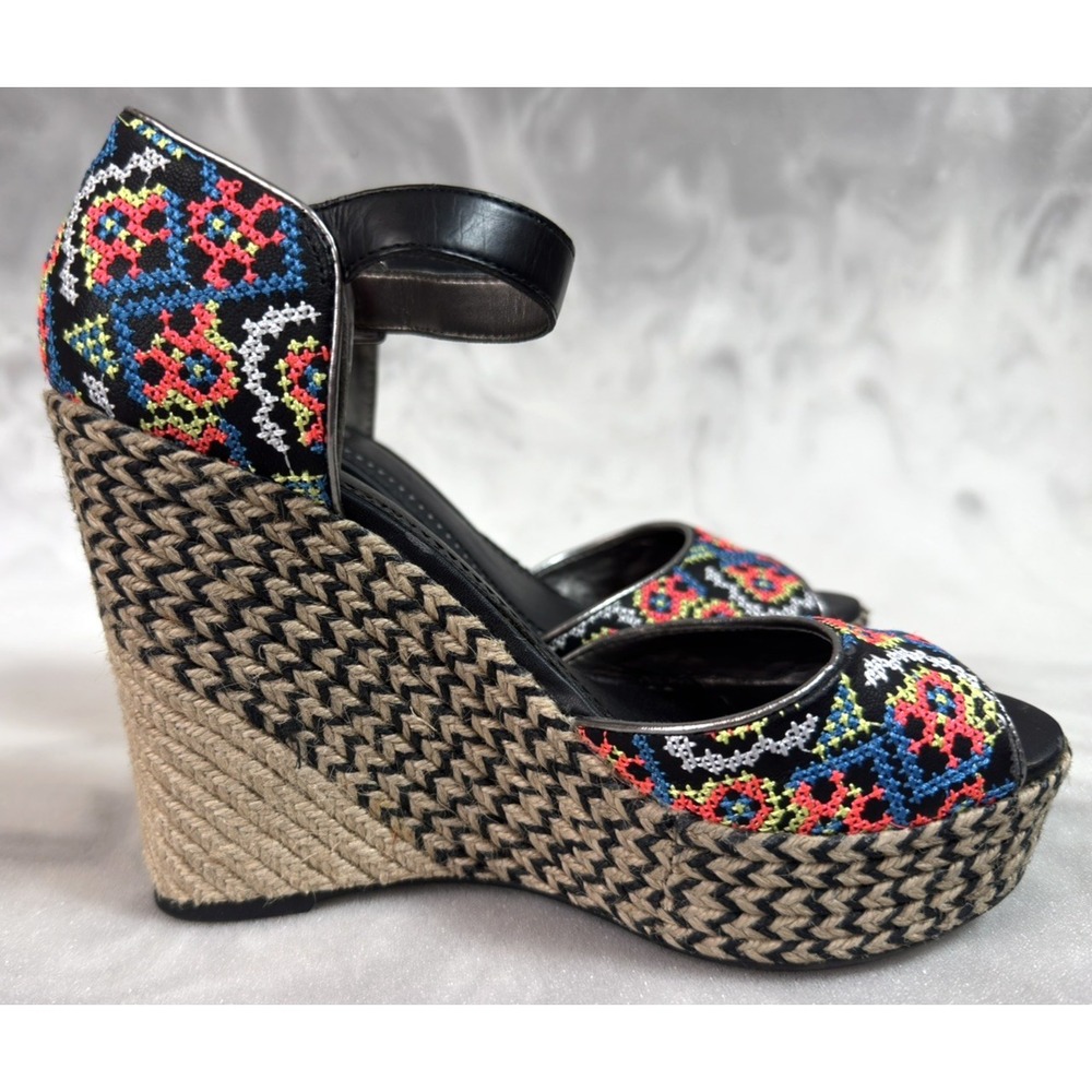 Circus by Sam Edelman Sutton Wedge Sandal 6M Tan Floral Embroidered Boho Strappy - Picture 3 of 15